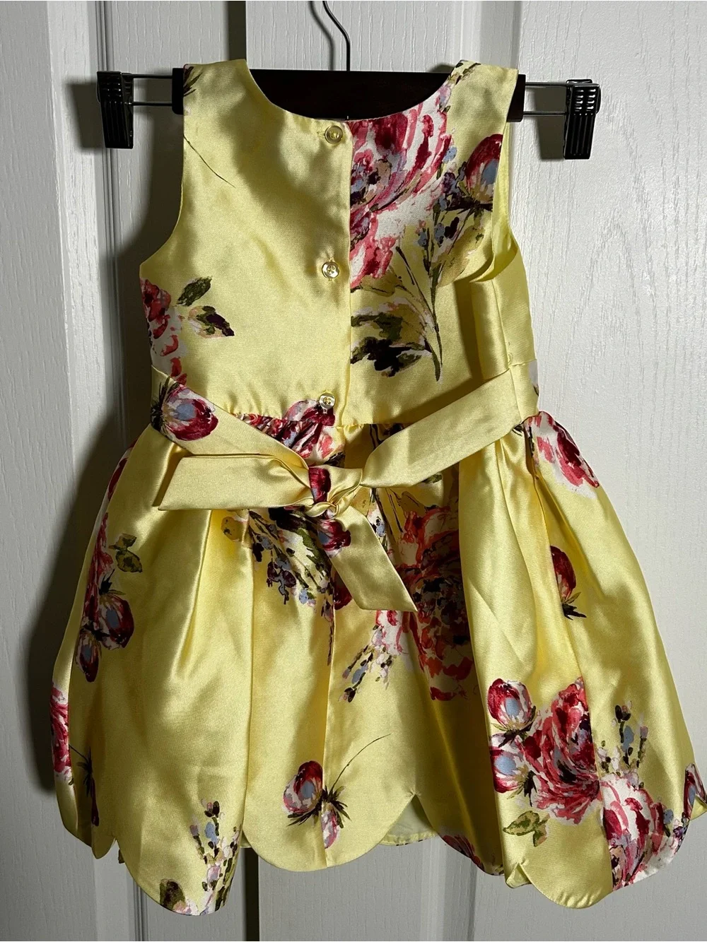 NWT Zunie Kids Yellow Floral Mikado Scallop Hem Party Dress Toddler Girls Size 4